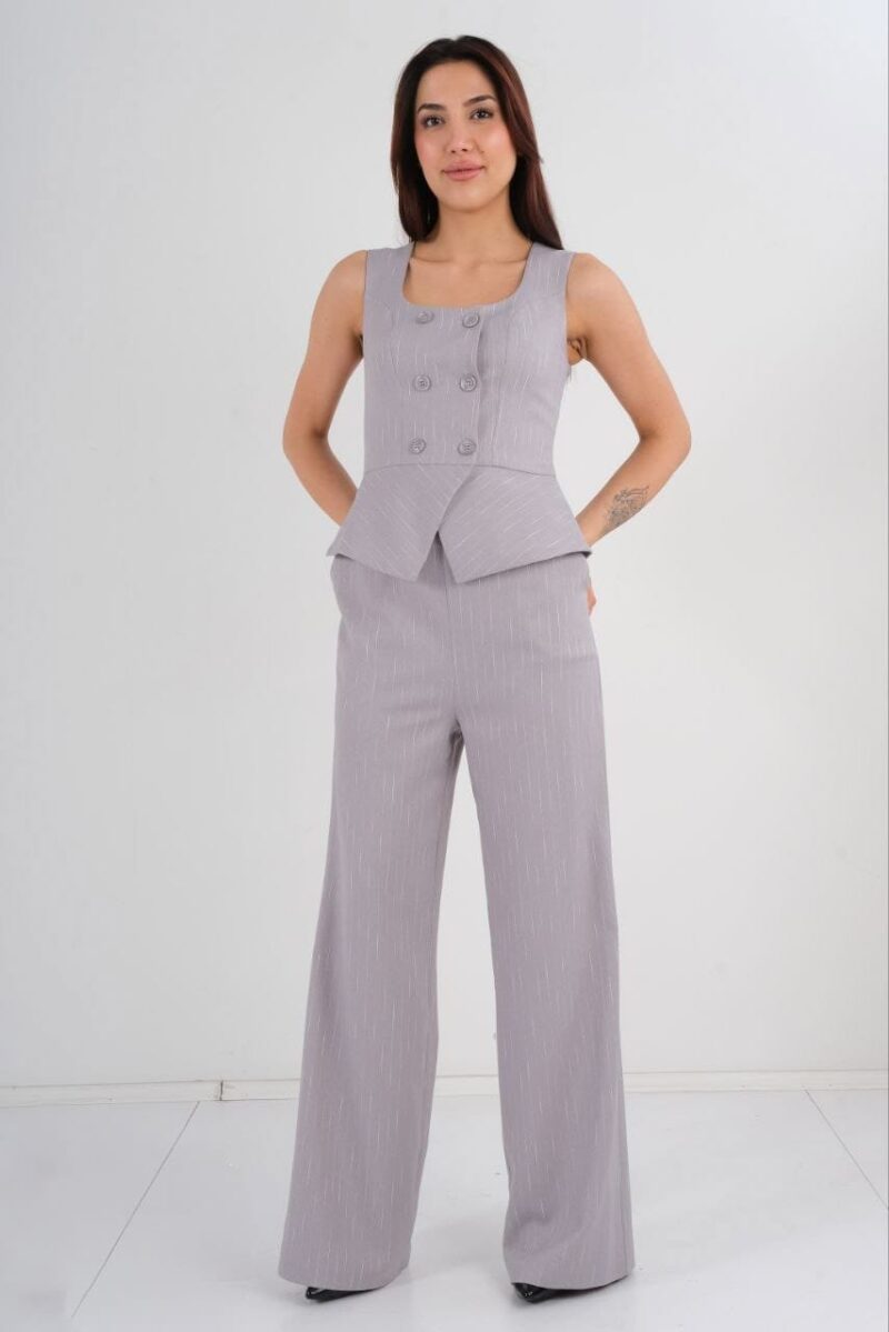 Milestone Double-Breasted Peplum Jumpsuit